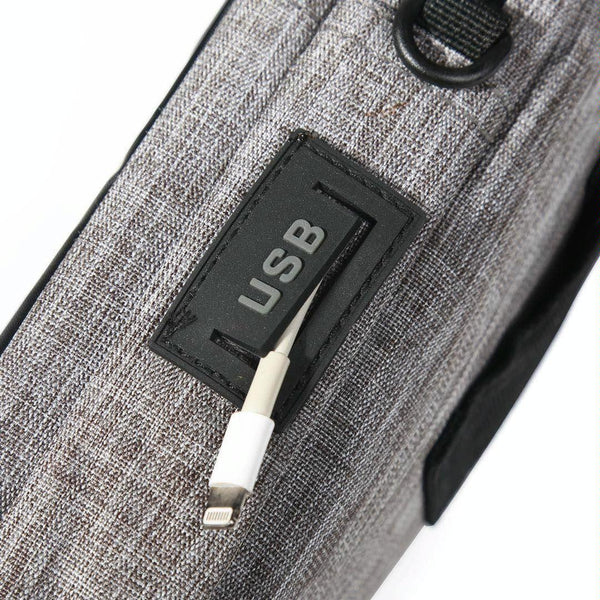 For 6-7 inch Mobile Phone Universal Silver Wire Canvas Waist Bag with Shoulder Strap & Earphone Hole & USB Cable Hole(Black Blue)