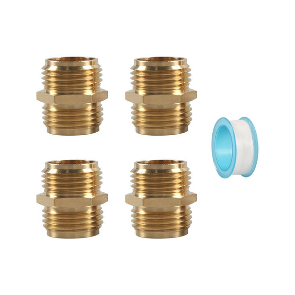3/4GHT Brass Internal External Thread American Adapter Garden Hose Connector, : 4pcs /Pack Male & Female Adapters With Tape