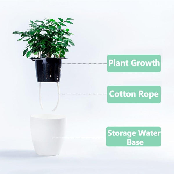 Lazy Flower Pots Automatic Water-absorbing Hydroponic Potted Plants Circular Resin Plastic Flower Pots Double-layer Design Self Watering Planter, Diameter: 15cm, Height: 15.5cm(White)