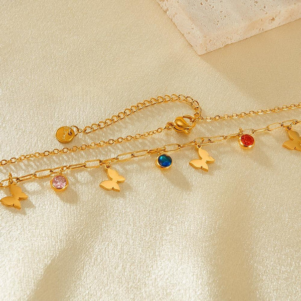 OPK GX2406 Colorful Dopamine Zirconia Stainless Steel Stereo Butterfly Pendant Necklace