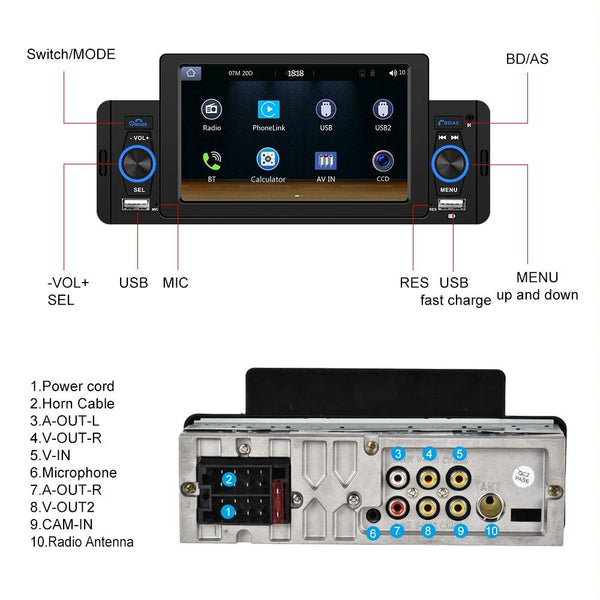 A3107 5 inches Car MP5 Wired CarPlay Universal Bluetooth Player With Microphone, Style: Standard