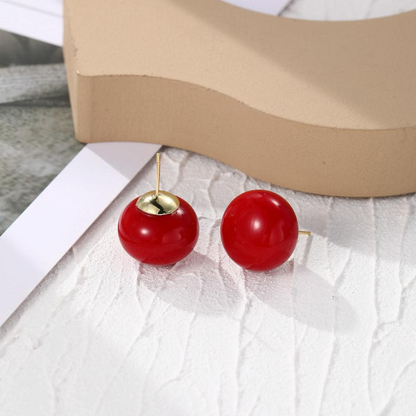 E2209-23 Red Pearl Stud Earrings Jewelry