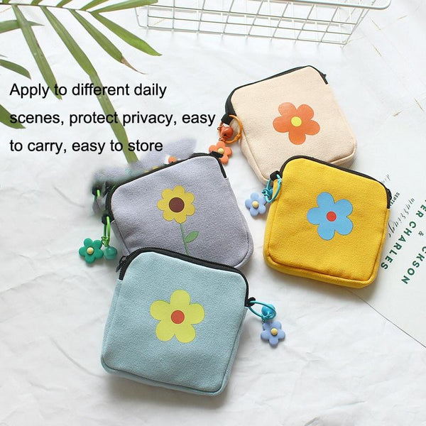 Sanitary Napkin Storage Bag Large Capacity Little Bag Canvas Simple Short Wallet(Pink)
