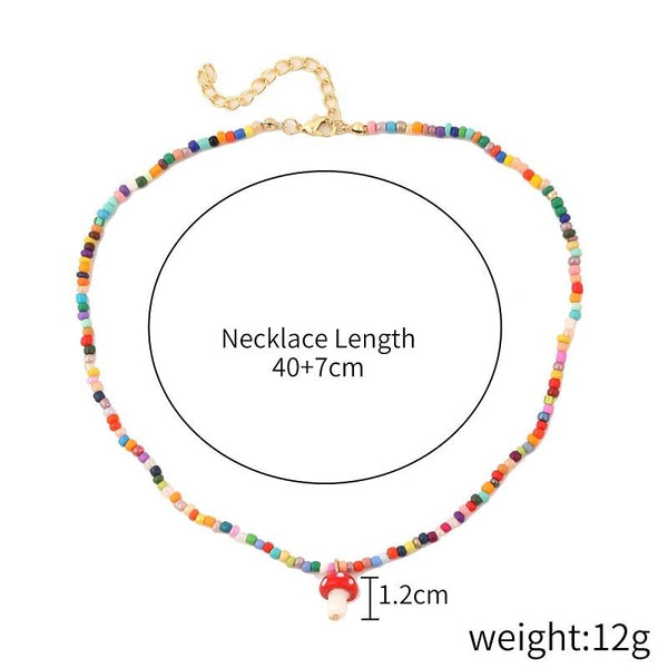 Boho Colorful Broken Natural Stone Necklace, Model: N2106-31 Color Rice Bead Mushroom
