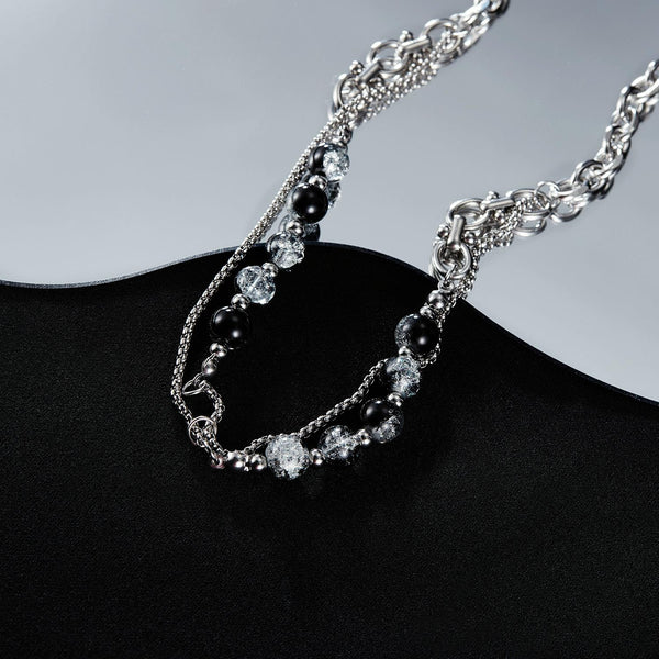 OPK GX2416 Stainless Steel Double Chain Glass Beads Necklace