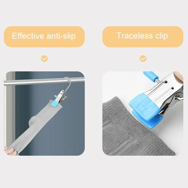 5pcs /Pack Stainless Steel Flat Clip With Hook Anti-Scratch Catch Laundry Drying Holder(Beige)