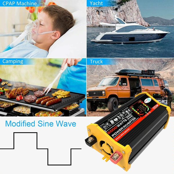 Legend III Generation DC12V to AC110V 6000W Modified Square Wave Car Power Inverter with LED Display(Black)