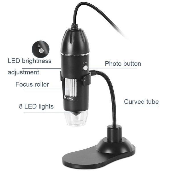 A8 50X-1000X USB Hose Stand Digital Microscope LED Light Handheld Portable Microscope