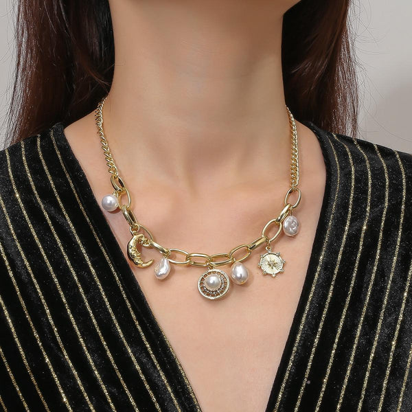 N2211-5 Pearl Moon Female Necklace Simple Multi-Pendant Necklace