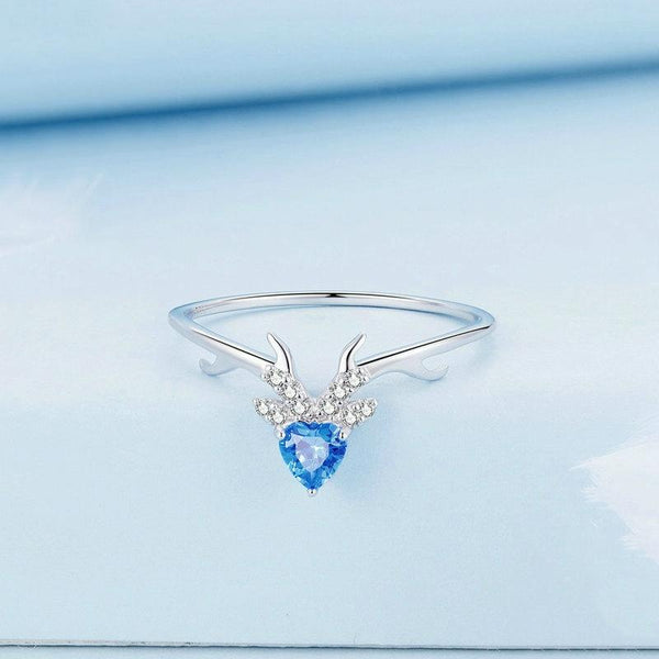 BSR338 Sterling Silver S925 White Gold Plated Blue Heart Deer Zirconia Ring(No.8)