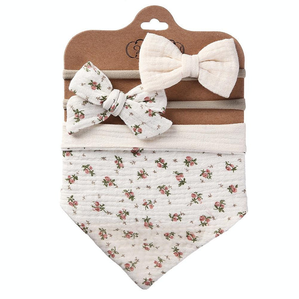 3 In 1 Baby Drooling Towel Cotton Printed Double Sided Triangle Towel Headband Set Waterproof Bibs, Style: DP069-1