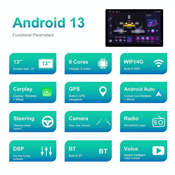 13.1 inch 4+64G Android Large Screen Navigator With Universal Map APK / Carplay / Reverse Car Image(Standard)