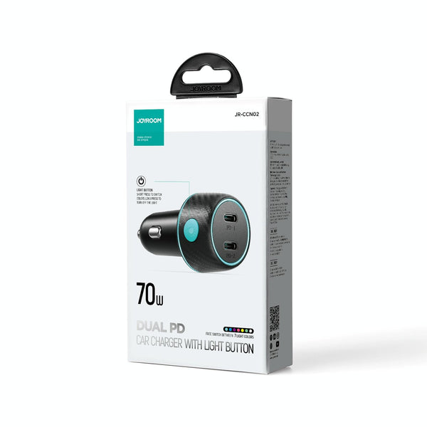 JOYROOM JR-CCN02 70W Dual PD Multi-Color Car Charger with Light Button(Black)