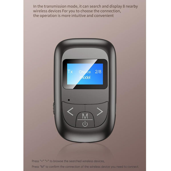 T-14 Bluetooth 5.0 2 In 1 LCD Digital Display Bluetooth Adapter Receiver Transmitter(Black)