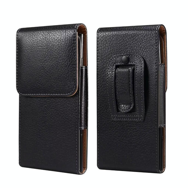 6.9 Inch  Men Vertical Mobile Phone Waist Bag Litchi Pattern Back Clip Buckle Belt Leather Case
