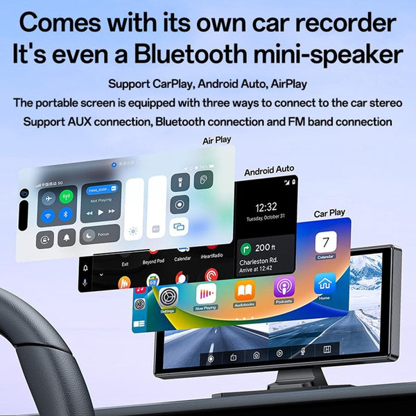 Yesido KM19 10.26 inch Center Console CarPlay Portable Car Video Navigation with Driving Recorder(Black)