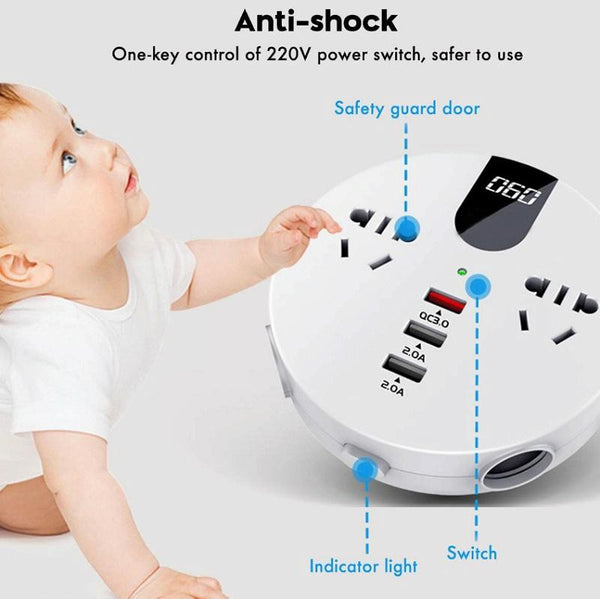 QC3.0 Car 12V 24V To 110V 220V Multi-function Inverter(White Round)