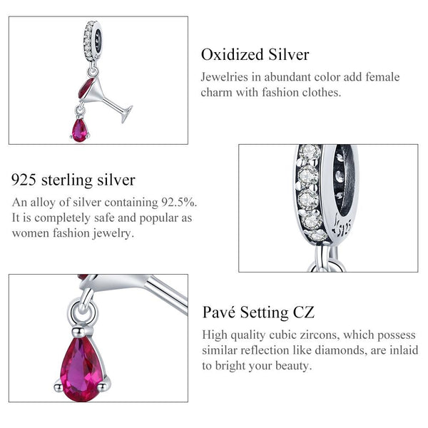S925 Sterling Silver Shaking Wine Glass Pendant DIY Bracelet Necklace Accessories