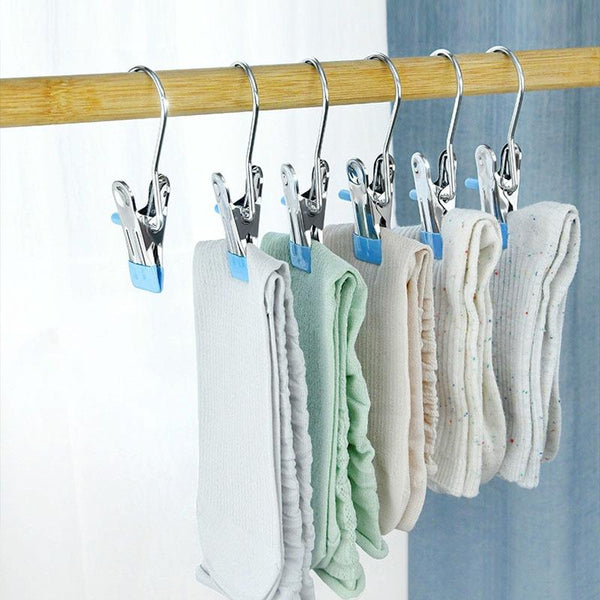 5pcs /Pack Stainless Steel Flat Clip With Hook Anti-Scratch Catch Laundry Drying Holder(Beige)