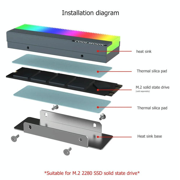 COOLMOON CM-M2A M.2 2280 Solid State Drive Cooler 5V ARGB Hard Drive Heatsink(Gray)