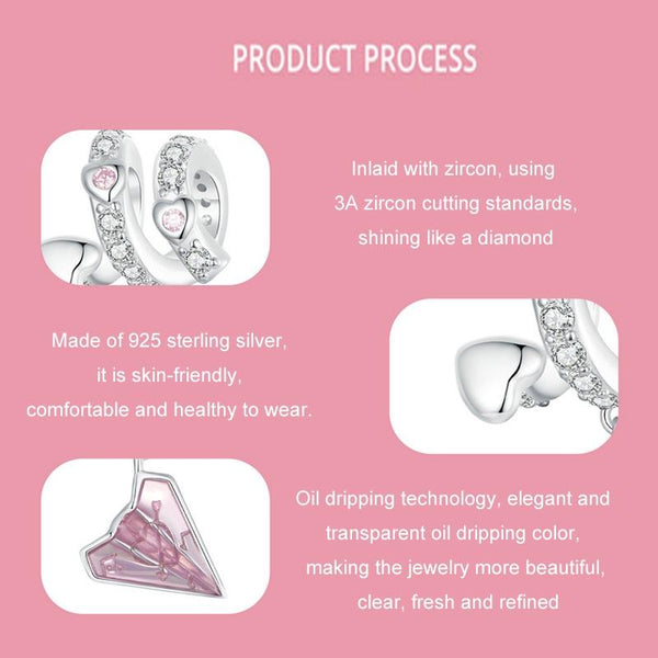 S925 Sterling Silver Platinum Plated Paper Airplane Love Letter Pendant DIY Bead(BSC974)