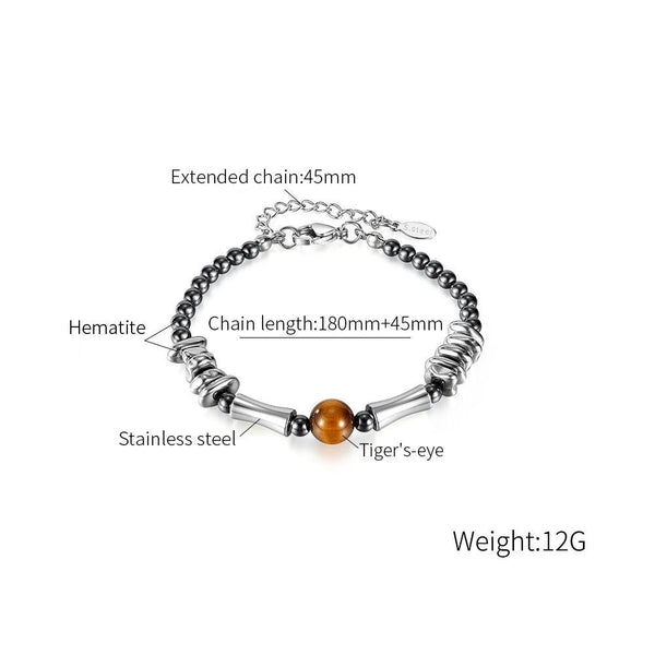 OPK GS1550 Personalized Stainless Steel Black Gallstone Tiger Eye Stone Bracelet