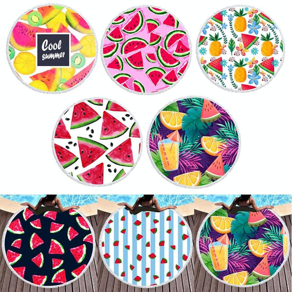 BL007 Microfiber and Fringed Soft Comfortable Circular Print Beach Towel