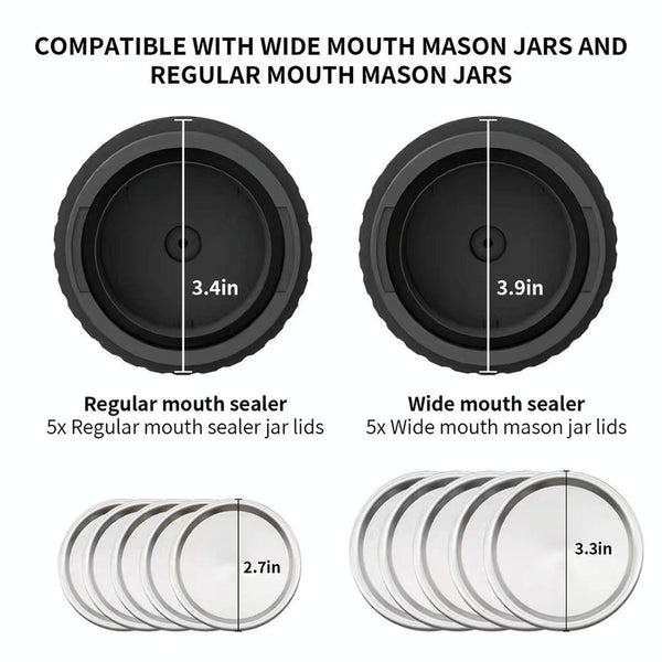 Electric Mason Jar Vacuum Sealer Kit Sealing Machine for Food Storage With 10 Jar Lids(Black)