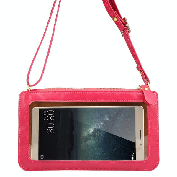 Universal Crazy Horse Texture Touch Screen Wallet Style PU Leather Shoulder Bag for Galaxy Note 8 & Mega 6.3, Huawei Mate 8 / Mate 7, etc. 6.3 inch Below(Magenta)