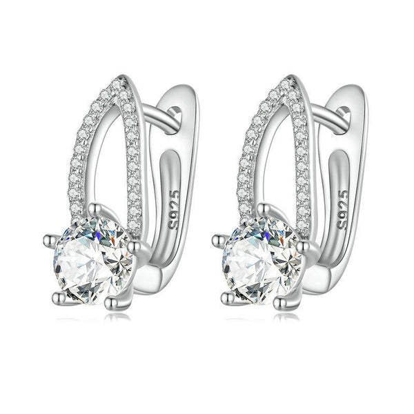 BSE732 Sterling Silver S925 White Gold Plated Zirconia Hollow Line Earrings