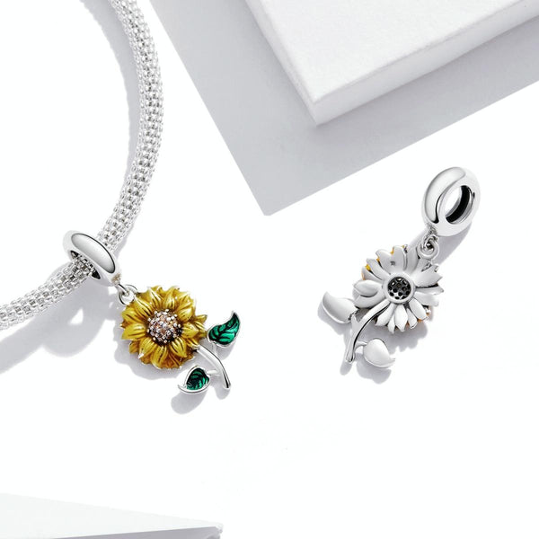 S925 Sterling Silver Sunflower Pendant DIY Bracelet Necklace Accessories