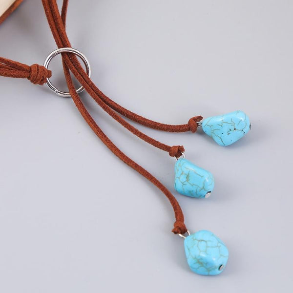 Bohemian Turquoise Natural Stone Sweater Vintage Pendant, Model: N2111-13 Three Stones