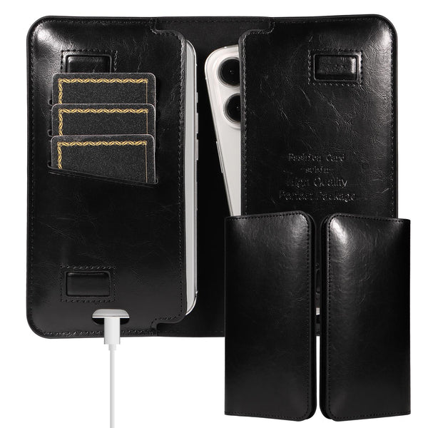 PU Flip Double Phone Card Slot Case, Size:15.7 x 9cm(Black)
