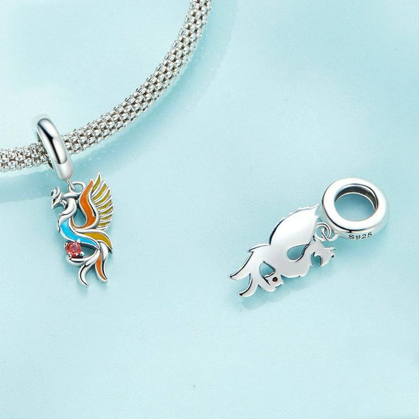 SCC2444 Sterling Silver S925 Phoenix Bracelet Beads Longevity Bird Zircon Pendant