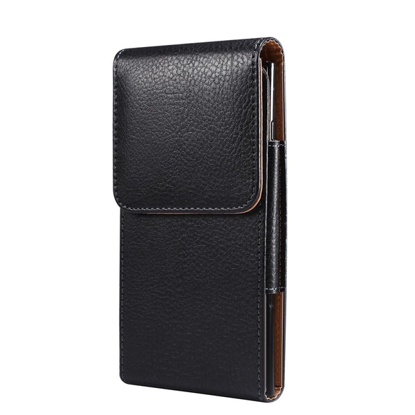 Men Litchi Texture Leather Portable Mobile Phone Waist Bag for 6.9 inch or below(Black)
