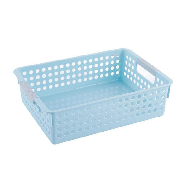 Plastic Storage Basket Desktop Sundry Organizer Frame Toys Kitchen Snacks Storage Box, Style: Shallow Medium Blue