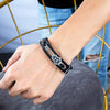 OPK 1354 Titanium Steel Men Leather Hand Ring Personal Multi-Layered Woven Bracelet