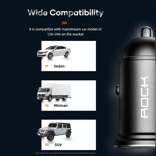 ROCK H11 4.8A 24W Mini Dual USB Car Charger(Black)