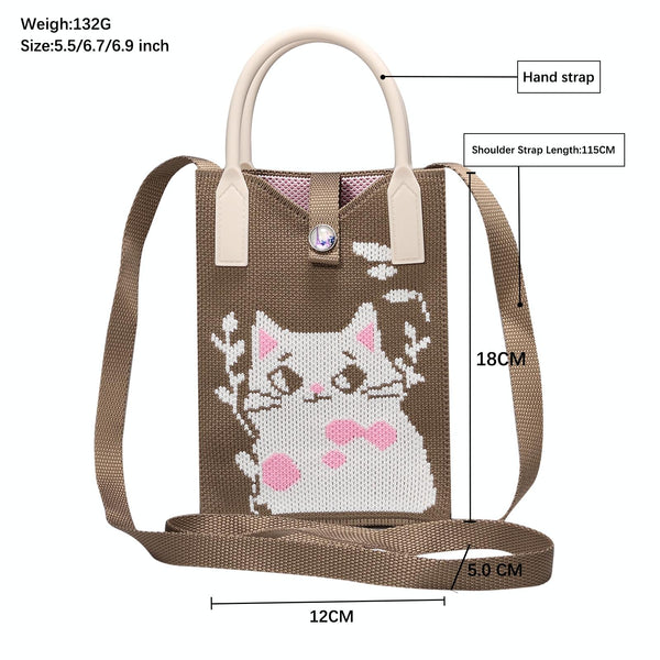 Cat Knitted Mini Crossbody Phone Bag For 6.9 inch and Below Phones(Khaki)