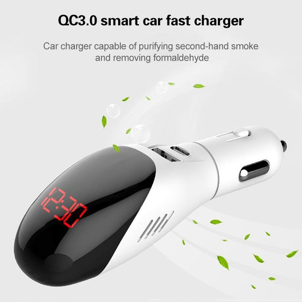 Multifunctional Formaldehyde Removal Air Purifier QC3.0 Car Phone Charger Display Screen (White)