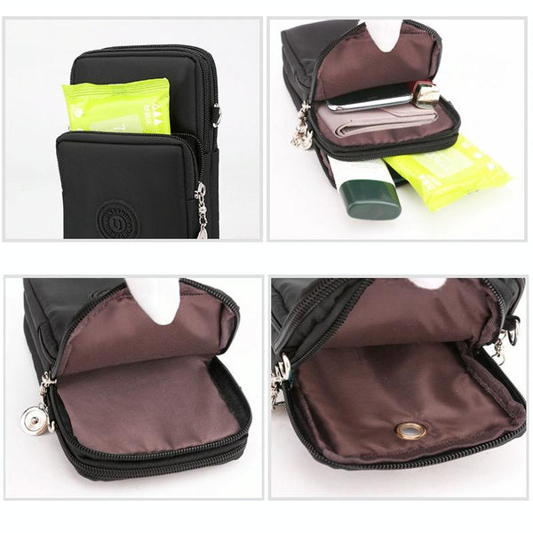 Crossbody Mobile Phone Bag Vertical Wallet Arm Bag With Headphone Hole(Wine Red)