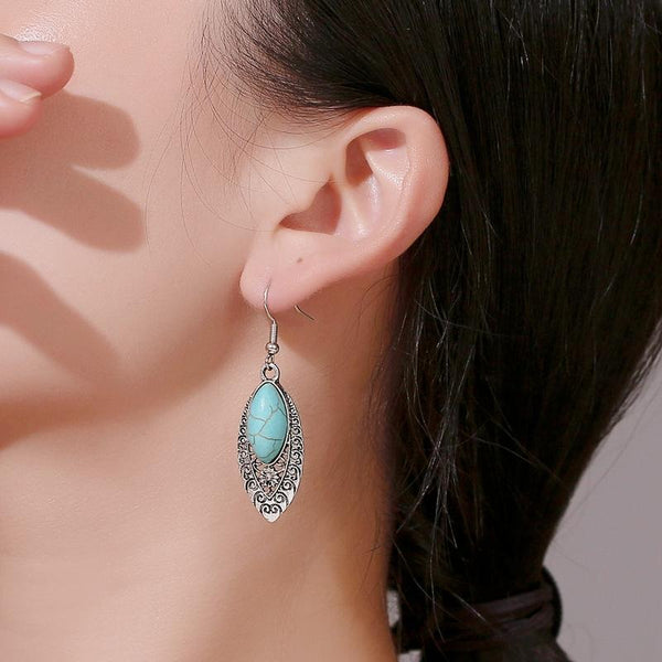E1911-9 Turquoise Ethnic Style Earrings Temperament Simple Vintage Earrings