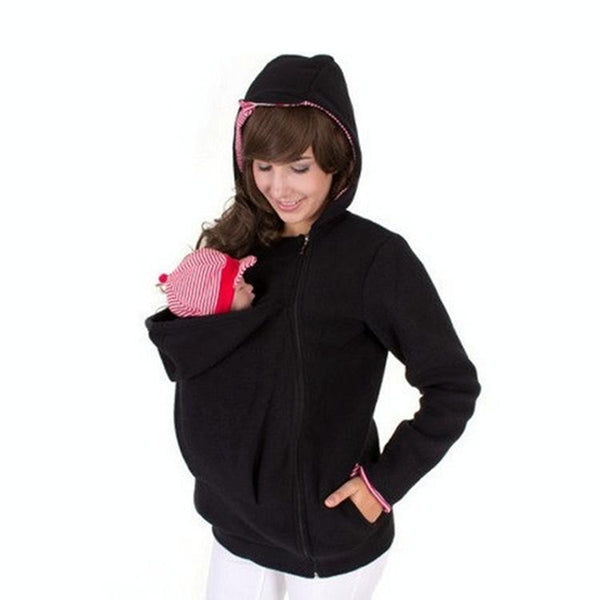Three-in-one Multi-function Mother Kangaroo Zipper Hoodie Coat with Front Cap Size: M, Chest: 90-93cm, Waist: 70-72cm, Hip: 97-99cm (Black+Red)