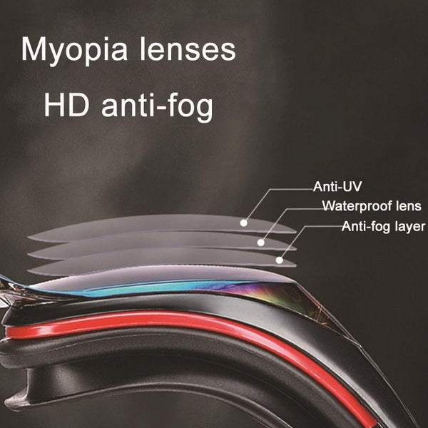 WAVE Electroplating HD Anti-fog Myopia Swimming Glasses, Color: Red Black 800 Degree