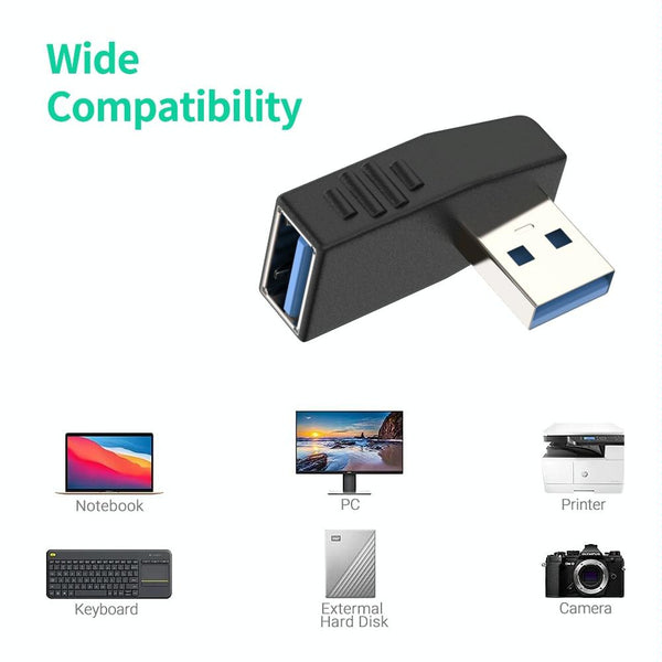 ENKAY USB 3.0 Adapter 90 Degree Angle Male to Female Combo Coupler Extender Connector, Angle:Vertical Up + Down