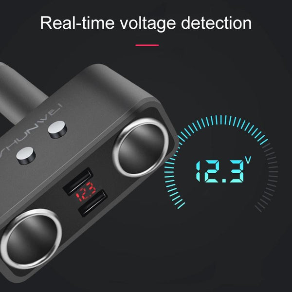 SHUNWEI SD-1925 120W 3A Car 2 in 1 Dual USB Charger 90 Degree Free Rotation Cigarette Lighter(Black)