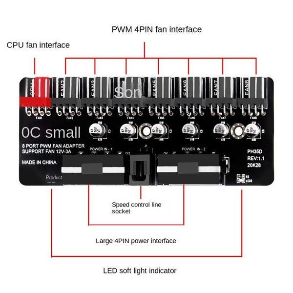 PWM Fan Hub Computer CPU Fan Extender(SATA Interface)