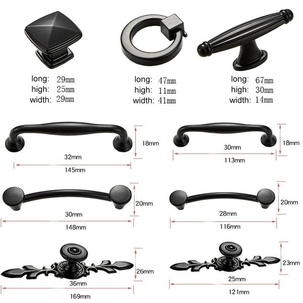 6291A-96 Simple Cabinet Door Handle Drawer Wardrobe Zinc Alloy Handle (Black)