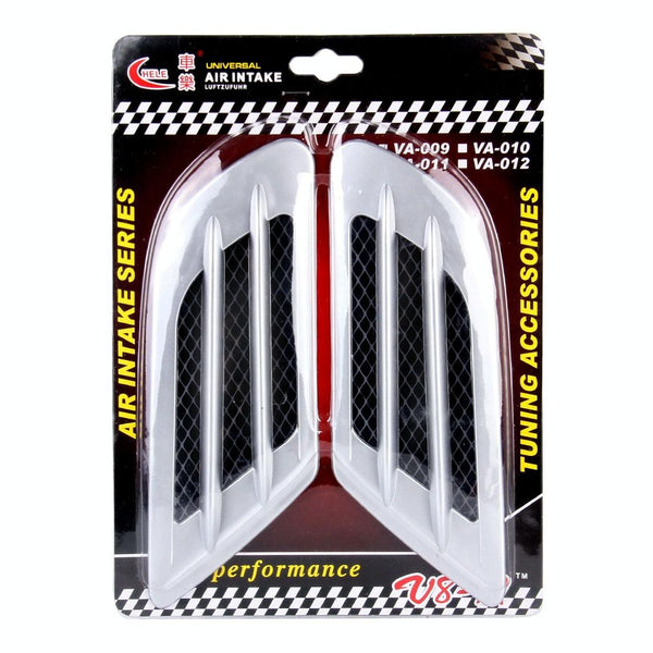 2 PCS Euro Style Plastic Decorative Air Flow Intake Turbo Bonnet Hood Side Vent Grille Cover With Self-adhesive Sticker(Silver)
