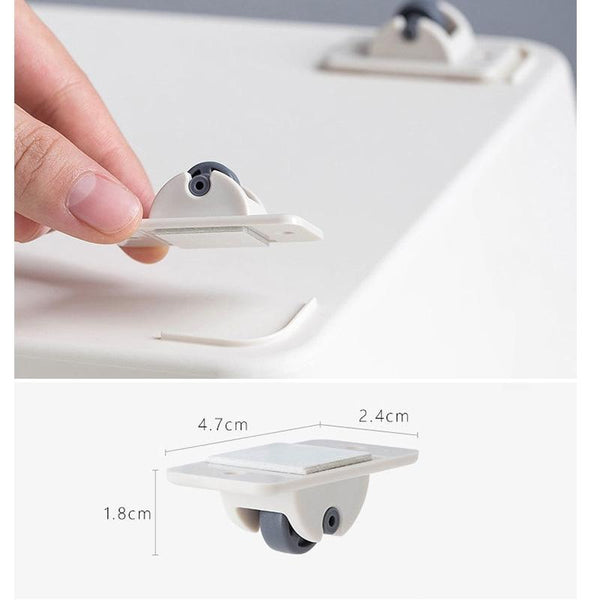 4 PCS Storage Box Pulley Storage Box Roller Trash Pulley  Adhesive Wheels(White)